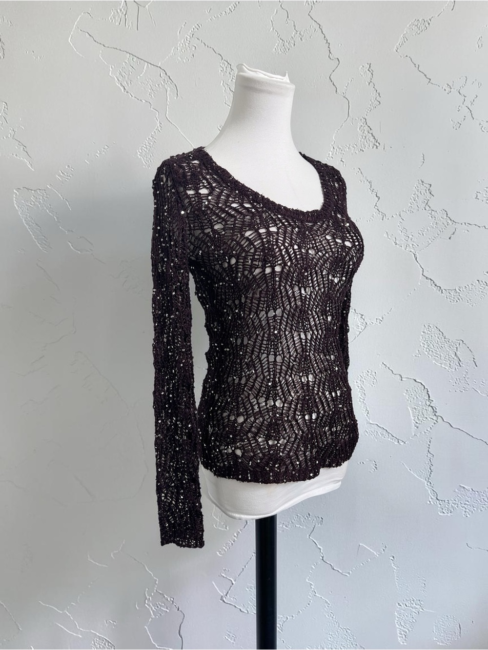 Le Château Plum Sequin Crochet Knit Sweater | Whimsigoth Fairy Grunge Y2K S